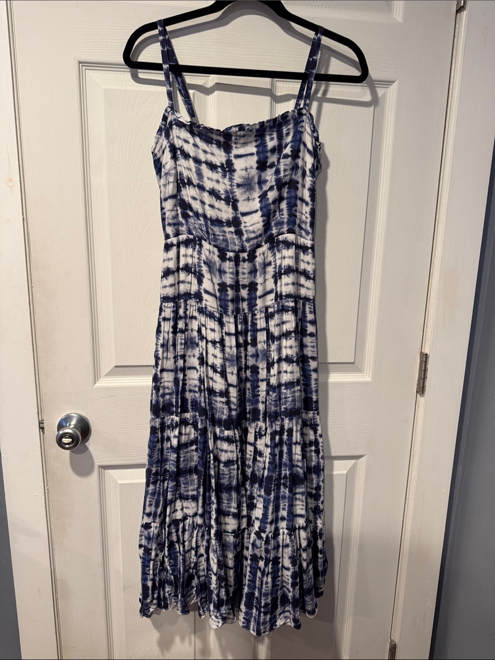 Alex Marie Navy and White Tie-Dye Spaghetti Strap Maxi Dress